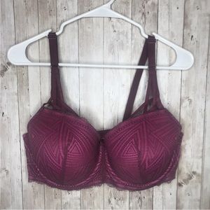 Adore Me Underwire Balconette Bra 42D Burgundy w Mesh Lace Overlay Strappy NWT